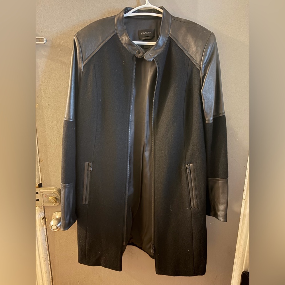 Danier Black Super Soft Leather And Wool Blend Midi Trench Spring Coat